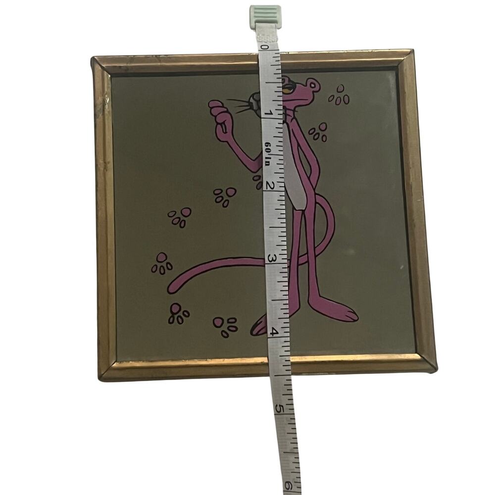 Vintage Pink Panther Framed Mirror Gold Frame Carnival Prize Wall Art 1970s - Picture 8 of 8
